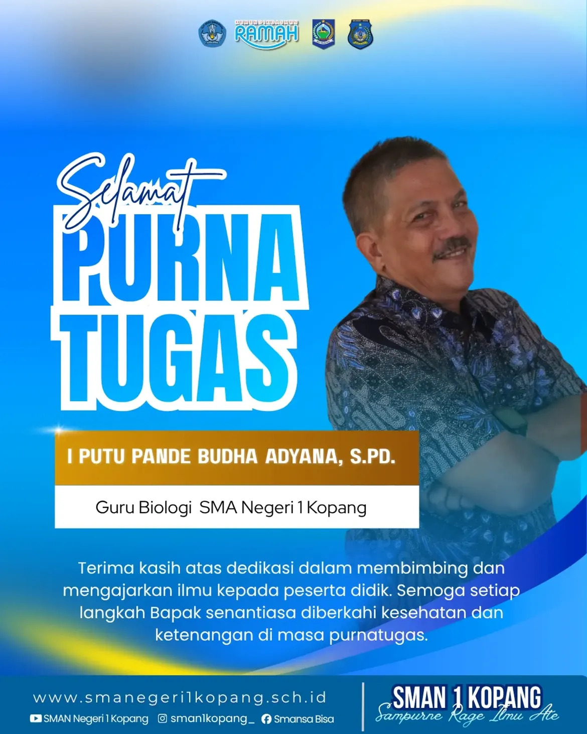Purna Tugas Bapak I Putu Pande Budha Adyana, S.Pd., Guru Biologi SMAN 1 Kopang
